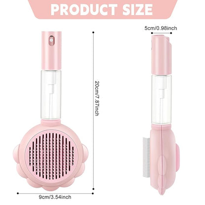 Cat Hair Brush for Shedding, 3-in-1 Pet Spray Hair Removal Comb with Visual Spray & Release Button, Waterproof Dog Grooming Brush for Furry Pet (Pink)