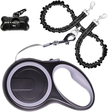 Dual Retractable Dog Leash for 2 Dogs (Grey) - 16ft Heavy Duty Leash with One Button Lock & 360° Tangle-Free Design, for Medium/Large Dogs up to 110lbs/50kg