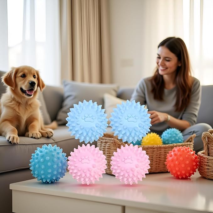4Pcs Colorful Dogs Toy Spiky TPR Ball No Squeak Chew Toy Long Lasting for Aggressive Heavy Chewers Dogs Puppy Teething Training Spiky Rubber Ball Toy Small