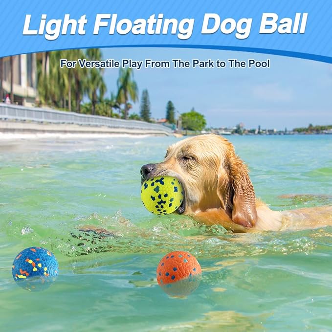 Dog Balls, Dog Tennis Balls for Aggressive Chewers, 3'' Durable Teething Chew Toys & Floating Water Toy, Interactive Fetch Ball for Medium/Large Dogs (3 Pack)