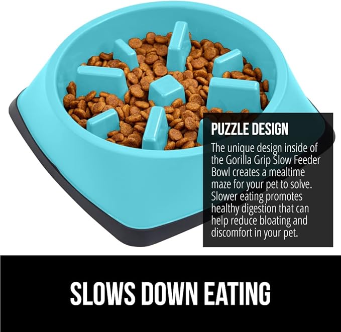 GORILLA GRIP Patented BPA Free Slow Feeder Dog Bowls, Interactive Puzzle Toy for Dogs and Cats Food Training Enrichment, Keeps Pets Busy and Prevents Puppy Overeating, All Breeds, 2 Cup, Turquoise