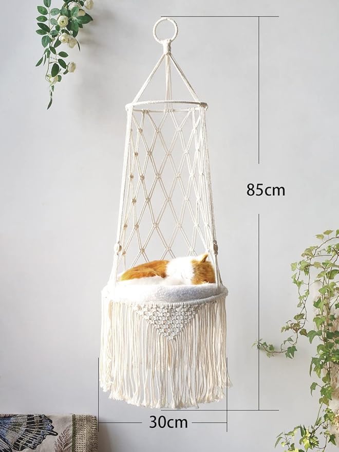 Handmade Cat Hammock Cat Dog Swing Hanging Bed Tassel Design Cat Nest Indoor Elegant Tapestry Decoration Pet Cat House Personality Home (Hammock B)