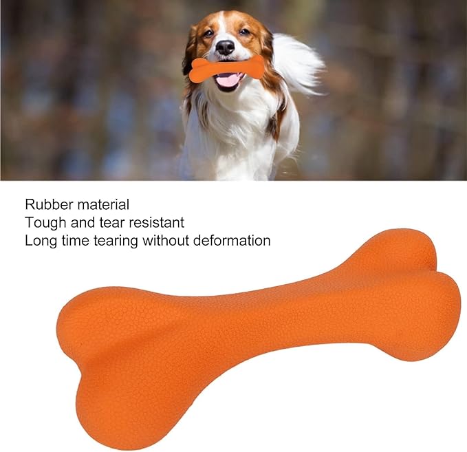 Rubber Dog Toy, Tough Dog Bone Toy Durable Dog Chew Toy Hard Rubber Bone for Dogs Indestructible Dog Toys Dental Dog Toy for Teeth(S-Orange)