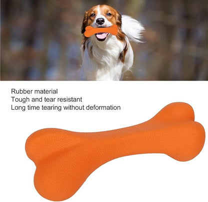 Rubber Dog Toy, Tough Dog Bone Toy Durable Dog Chew Toy Hard Rubber Bone for Dogs Indestructible Dog Toys Dental Dog Toy for Teeth(S-Orange)