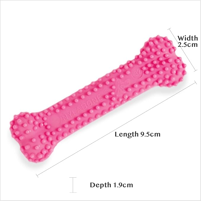 Nylabone Textured Teething Bone Puppy Chew Toy, Soothing Puppy Teething Bone, Enrichment Toy for Puppies, Pink, Chicken Flavor, X-Small Dogs - Up to 15 Ibs, 1 Count