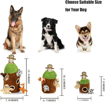 Hide and Seek Dog Puzzle Puppy Toys, Interactive Squeaky Plush, Stuffed Toys for Dogs (Sheep, Panda, Forest Animals) (Tree Hole Mix Large)