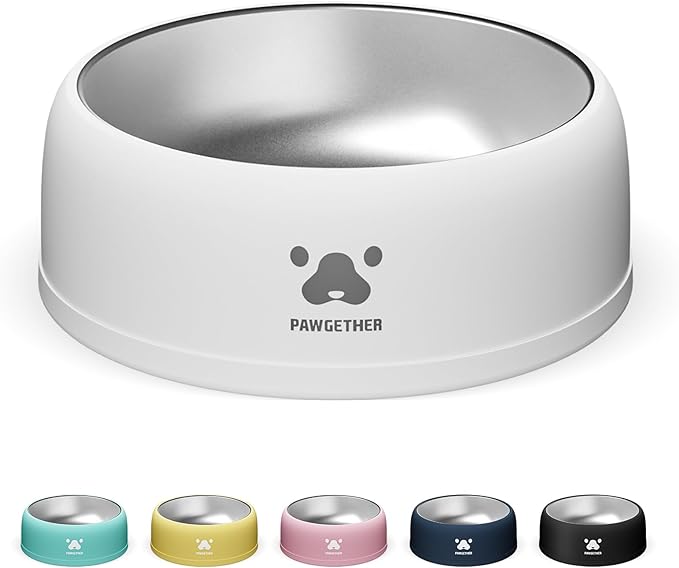 PAWGETHER® Stainless Steel Dog Bowls, Dog Food and Water Bowl Non-Slip Easy to Clean Dishwasher Safe for Puppy Small Medium Dogs Cats White 34oz