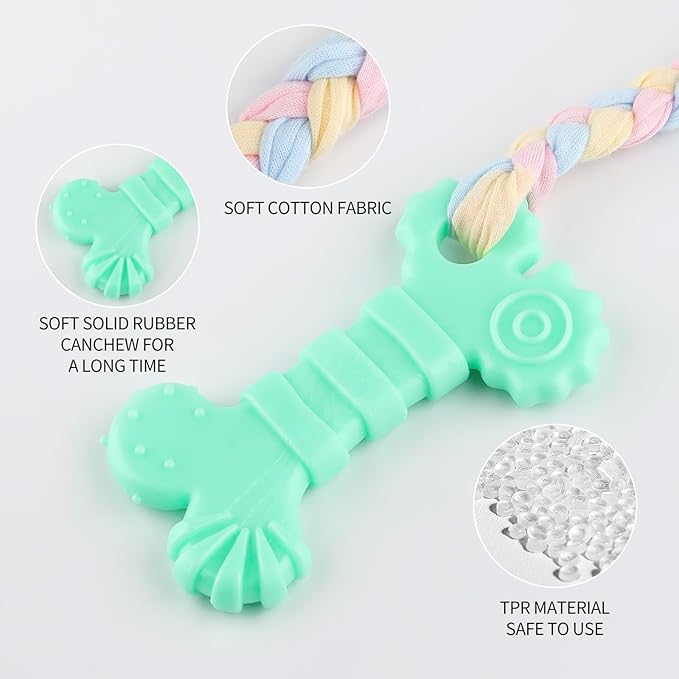 4 PCS Puppy Chew Toys for Small Dogs, Soft Rubber & Rope Teething Toy Set for Puppies, Durable Interactive Teethers for Biting Relief, Under 25 lbs(Style 10)