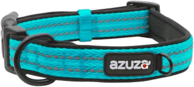 azuza Reflective Dog Collar, Soft Neoprene Padded Pet Collar with ID Tag Ring, Adjustable for Small Dogs,Vitality Blue,M