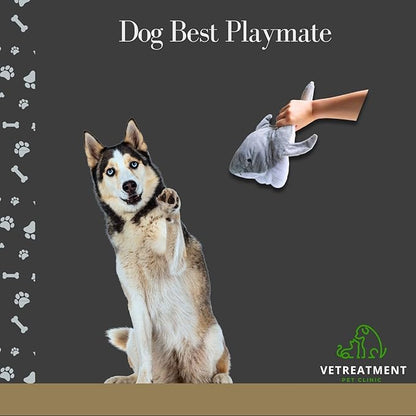 7" Squeaky Plush Toy for Puppies Small Dogs Self Etertainment Washable Soft Made [PET ONLY] (Grey Shark)