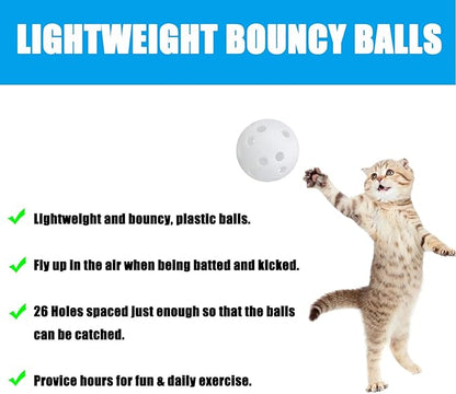 Low Noise No Bells Cat Ball Toy, 12Pcs White Plastic Golf Balls with Holes, Funny Interactive Cat Toys for Bored Indoor Cats,Cute Kitten Kitty Toys(1.65")