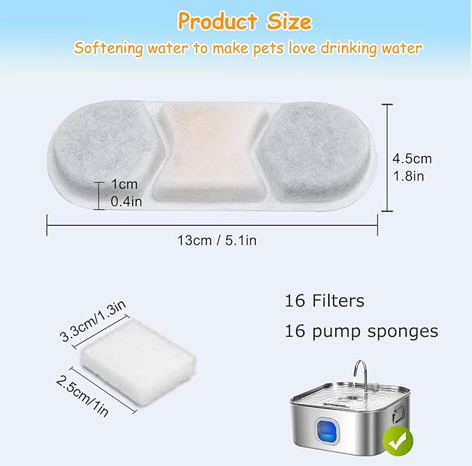 12 Pack Dog Water Fountain Filters Fit for WF120 Large Dog Water Bowl Dispenser 410oz/3.2Gal/12L Automatic Pet Fountain
