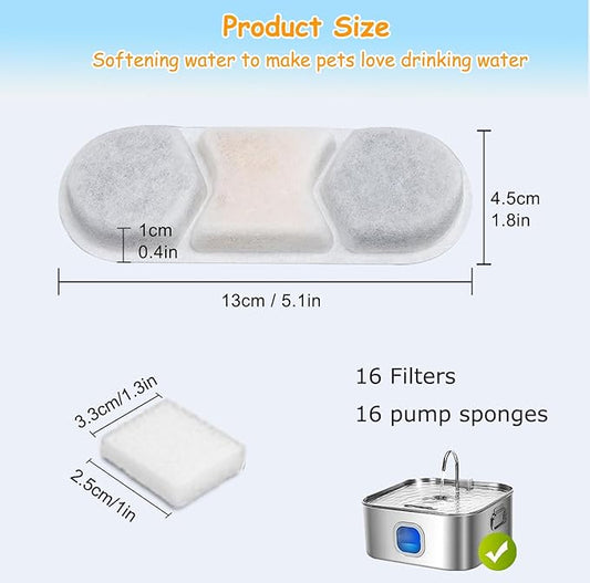 12 Pack Dog Water Fountain Filters Fit for WF120 Large Dog Water Bowl Dispenser 410oz/3.2Gal/12L Automatic Pet Fountain