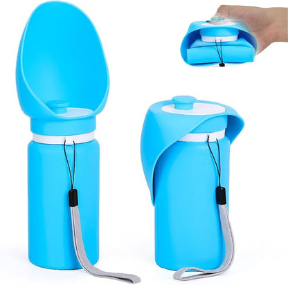 Portable Collapsible Dog Water Bottle - 550ml, Large Wide-Mouth Drinking Bowl, Ideal for Small and Large Dogs on Walks and Outdoor Activities (Blue)