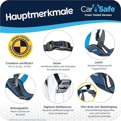 CarSafe Crash Tested Dog Safety Harness - Crash Tested to 32Kg/70lbs, Safely Secure Dog in The Car, Comfortable and Padded Design. for Toy, Small, Medium and Large Dogs (Size X-Small)