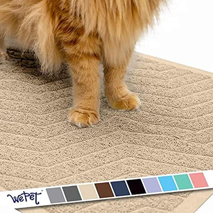 WePet Cat Litter Box Mat(No. 02-2), Kitty Premium PVC Pad, Durable Trapping Rug, Phthalate Free, Urine-Resistant, Scatter Control, L 35 x 23, Beige by WePet