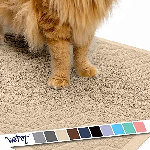WePet Cat Litter Box Mat(No. 02-2), Kitty Premium PVC Pad, Durable Trapping Rug, Phthalate Free, Urine-Resistant, Scatter Control, L 35 x 23, Beige by WePet
