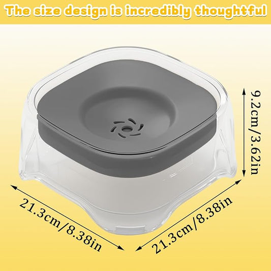Splash-Proof Cat & Dog Water Bowl 2L Anti-Spill Design Reduces Refill Frequency Splash-Resistant Bowl Keeps Surroundings Clean Slow-Drink Bowl Designed for Pets Who Splash Water- (Grey)
