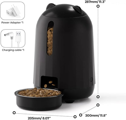 PAPIFEED Automatic Cat Feeder, Button Timer Auto Food Dispenser with Dual Power Backup, Slow Feeding Mode, 3L Moisture-Proof Feeder for Cats & Small Dogs (Black)