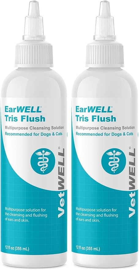 VetWELL Dog Ear Cleaner Solution & Infection Treatment for Dogs & Cats, Tris Otic Cleanser Drops Helps Eliminate Odor and Relieve Infections - 12oz (Pack of 2)