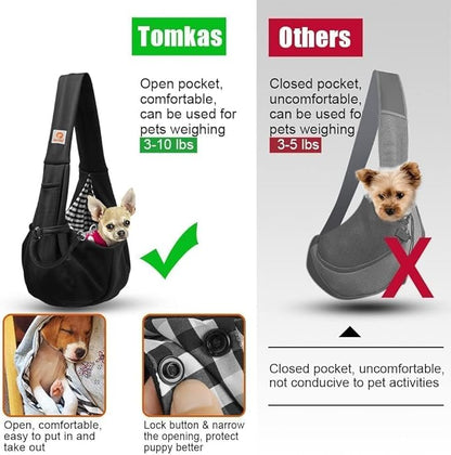 Tomkas Small Dog Sling Carrier - Classic Pocket & Classic Strap - Wrap Carrier - for 3-10 lbs Pets(Black)
