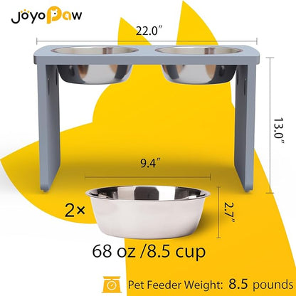 Elevated Dog Bowls, Bamboo Raised Dog Bowl for Large Dogs, with 2 Stainless Steel Bowls (13'' Tall-68oz Bowl, Grey)