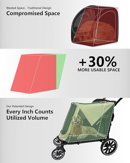 Dog Stroller for Large Dogs & Cats up to 130 lbs,Foldable Large Pet Stroller for 2 Dogs with Storage Pocket,Extra Large Heavy Duty,All Terrain Wagon Cart with Air Mesh