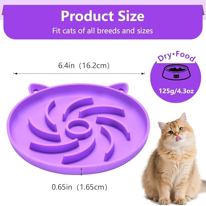 2Pcs Slow Feeder Cat Bowl,Puzzle Feeder,Interactive Toys,Slow Feeding cat Bowl Suitable for All Dry and Wet Foods,Easy to Clean Silicone Bowls (Orange and Purple)