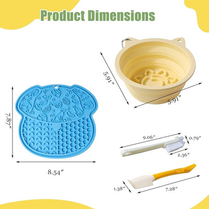 Dog Licking Pad Set | Pet Bathing & Grooming Distraction Tool | Food-Grade Silicone Slow Feeding Pad | Relieves Anxiety & Boredom | Suitable for Cats & Dogs (Blue + Green + Yellow)