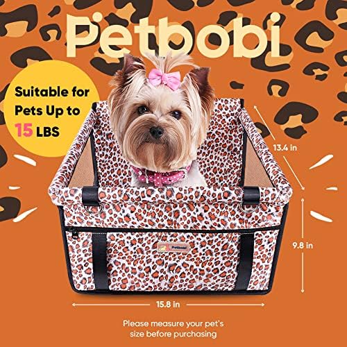 Petbobi Small Dog Car Seat, Dog Car Booster Seat for Small Medium Dogs 5-15 lbs, Foldable Front Seat Safety with Sturdy PVC Tube Frame, Breathable Mesh, Leopard Print - Image 2