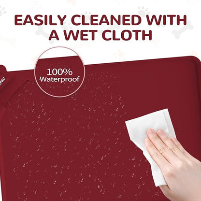 Waterproof Pet Feeding Mats with High Lips - Multiple Size and Colors, Silicone Mat, Nonslip Pet Food Mat for Dogs, Cats with Prevent Water goes Down (Vulkanrot)