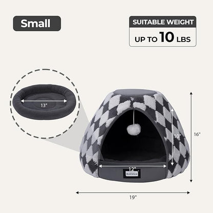 BALANCE Cat Beds for Indoor Cats, 2-in-1 Cat Bed Cave with Anti-Slip Bottom and Ultra-Soft Plush, Cozy Cats House Tent for Kittens and Small Dogs, 19 Inches, Dark Grey