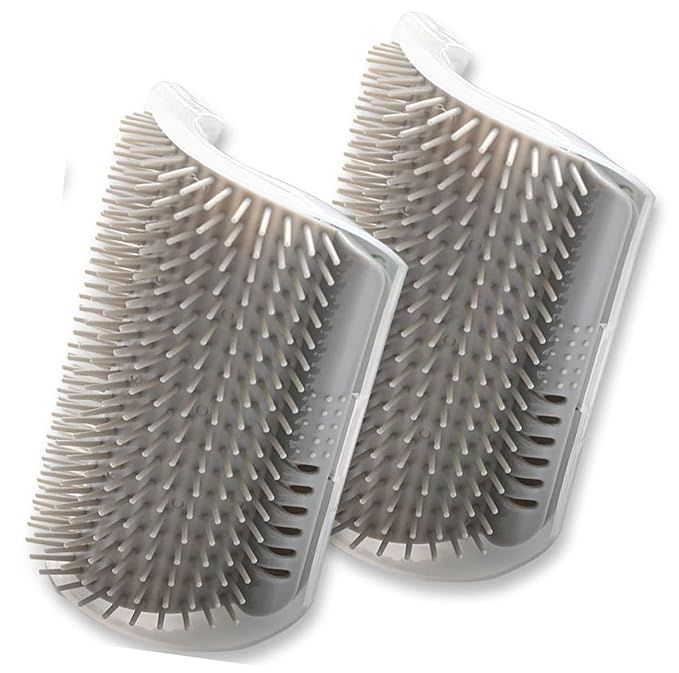 Cat Self Groomer – Wall Corner Grooming Brushes for Cats and Small Pets – Soft Silicone Massage Brush for Shedding Control and Face Rubbing (Grey)