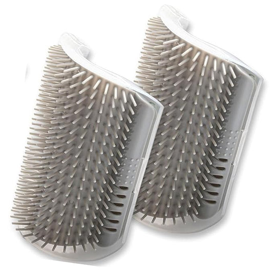 Cat Self Groomer – Wall Corner Grooming Brushes for Cats and Small Pets – Soft Silicone Massage Brush for Shedding Control and Face Rubbing (Grey)