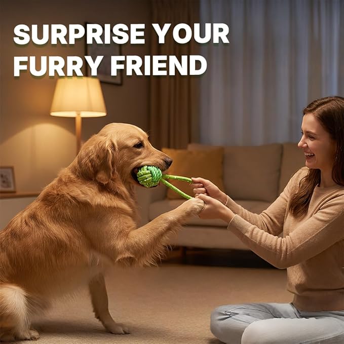 Tug of War Dog Toy with Ball - Dog Rope Ball Toy for Boredom and Stimulating Teeth Cleaning Gum Massage, Ball on Rope Puppy Interactive Toy, Green