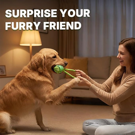 Tug of War Dog Toy with Ball - Dog Rope Ball Toy for Boredom and Stimulating Teeth Cleaning Gum Massage, Ball on Rope Puppy Interactive Toy, Green