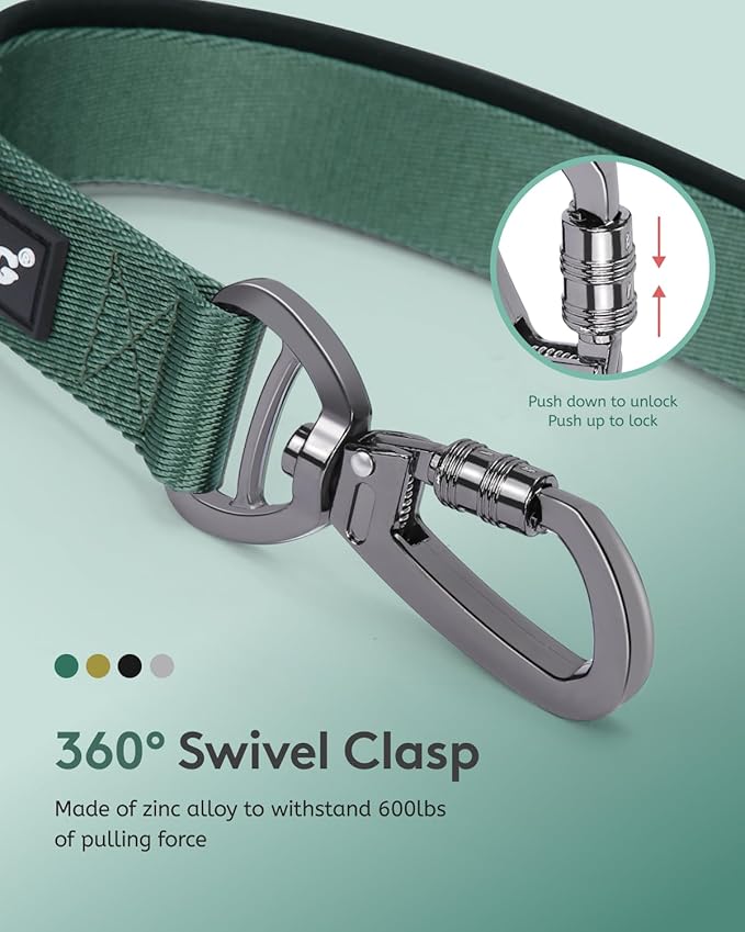 MIDOG Multifunctional Dog Leash Hands Free for Large Dogs - Adjustable Waist Leash with Zipper Pounch& Bungee Cord for Jogging/Running/Walking(4-7FT,Green)