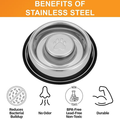 Neater Pet Brands Stainless Steel Slow Feed Bowl - Non-Tip & Non-Skid - Stops Dog Food Gulping, Bloat, Indigestion, and Rapid Eating (1.5 Cup)