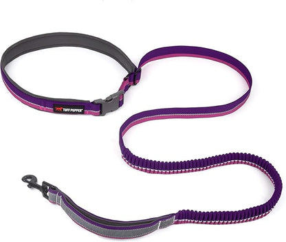 Tuff Pupper Hands Free Bungee Dog Leash | Lightweight for Running Jogging Walking | Adjustable Padded Waist Belt (24-50 inch) | Bungee Stretch 3 to 6 Feet | Strong Ballistic Nylon w/Reflective Strips