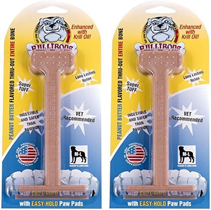 Bullibone Nylon Dog Chew Toy for Aggressive Chewers - Dental Hygiene Bone with Peanut Butter Flavor, Durable Tough Chew Toys for Large Dogs, Indestructible Dog Bone - 2 Pack by Bullibone+Pet+Products+LLC