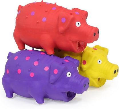 Squeaky Pig Dog Toys, Interactive Durable Latex Rubber that Oink Pig Chew Toy for Small Medium Large Dogs 3 Pack