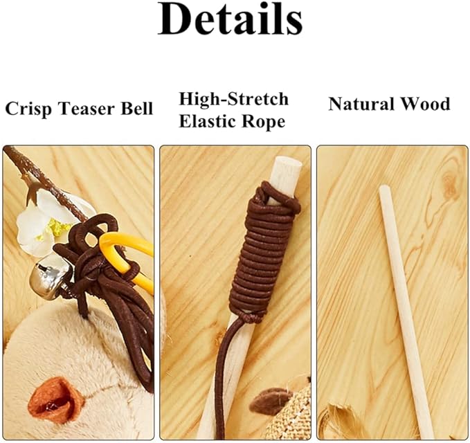 HAICHEN TEC 7 Pack Ferret Toys - Interactive Ferret Toys Assortments Feather Teaser Wand with Sisal Mice Balls and Bells Toys for Ferret Cat Kitten Puppy (7 Pack)