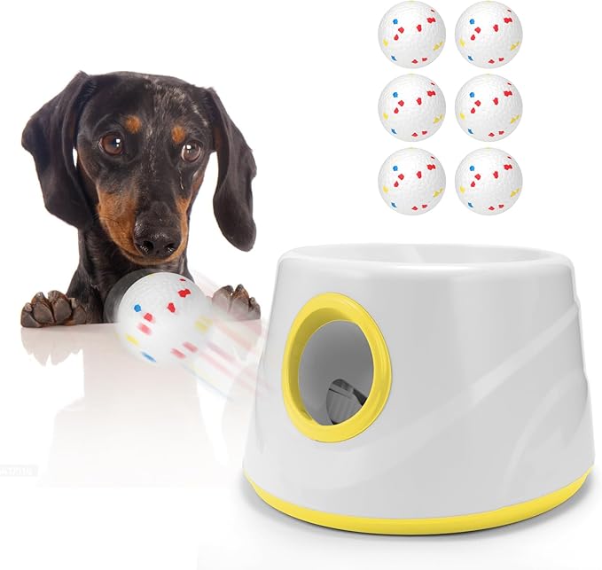 Automatic Ball Launcher for Dogs, Dog Ball Thrower Launcher - 2.3" Dog Balls* 6Pack (Yellow)