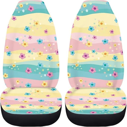 Dreaweet Hippie Flowers Seat Covers for Cars SUV Cute Car Accessories for Women Interior 2 Piece Washable Universal Seat Covers for Cars SUV Sedan Trucks Easy to Install