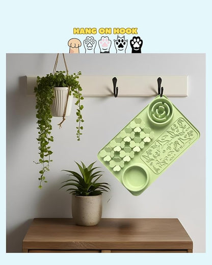 Silicone Lick Mat & Slow Feeder Bowl for Dogs and Cats – Suction Cup Snuffle Mat for Dogs and Cats – Slow Eating, Smell Training, Collapsible Portable Pet Bowl (Green)