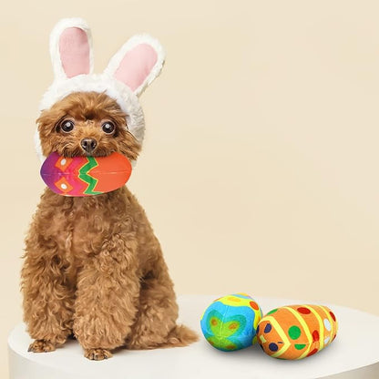 Rypet 3 Pack Easter Toys for Dogs Stuffed Dog Toys Egg Squeaker Plush Pet Toy Puppy Chew Toys Easter Gift for Small Medium Dogs