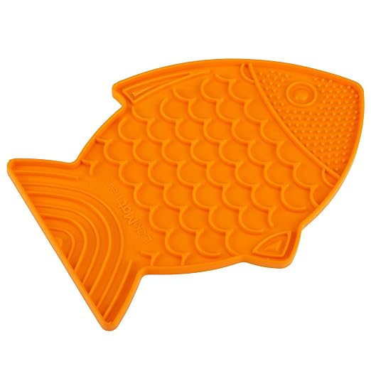 LickiMat Felix, Fish-Shaped Cat Slow Feeders Lick Mat, Boredom Anxiety Reducer; Perfect for Food, Treats, Yogurt, or Peanut Butter. Fun Alternative to a Slow Feed Cat Bowl or Dish, Orange - Image 3