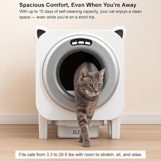 BZW Self Cleaning Litter-Box for Multiple Cats with 76L Large Capacity,Automatic Litter Box with App Control and Safety Sensors Protection (Black)