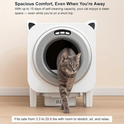 BZW Self Cleaning Litter-Box for Multiple Cats with 76L Large Capacity,Automatic Litter Box with App Control and Safety Sensors Protection (Black)