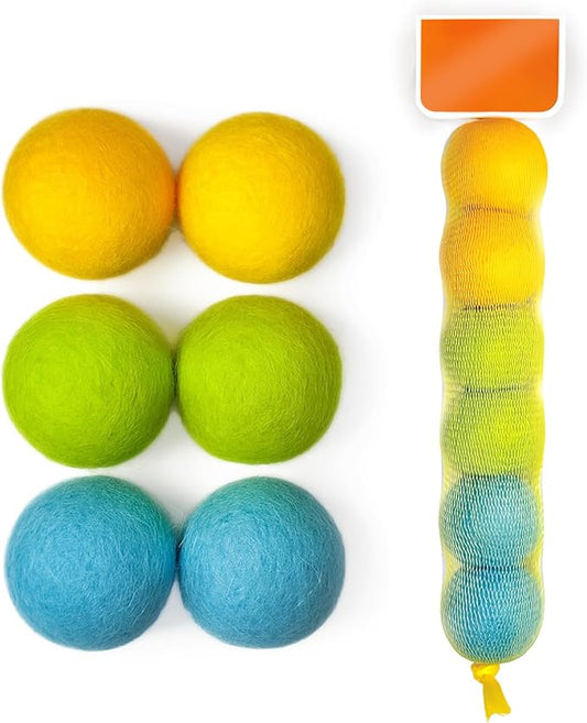 100% Wool Felt Cat Toy Balls – 6-Pack, 3 Colors – Natural, Durable & Safe Size for Indoor Cats